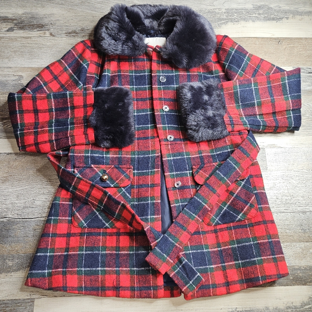 Janie And Jack X American Girl Long Plaid Coat Bradbury Red Size 10-12 - Picture 3 of 9